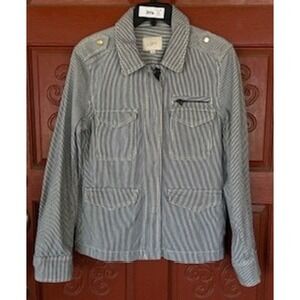 LOFT Jacket Blue White Striped Railroad Military Style‎ Pockets Women's Medium
